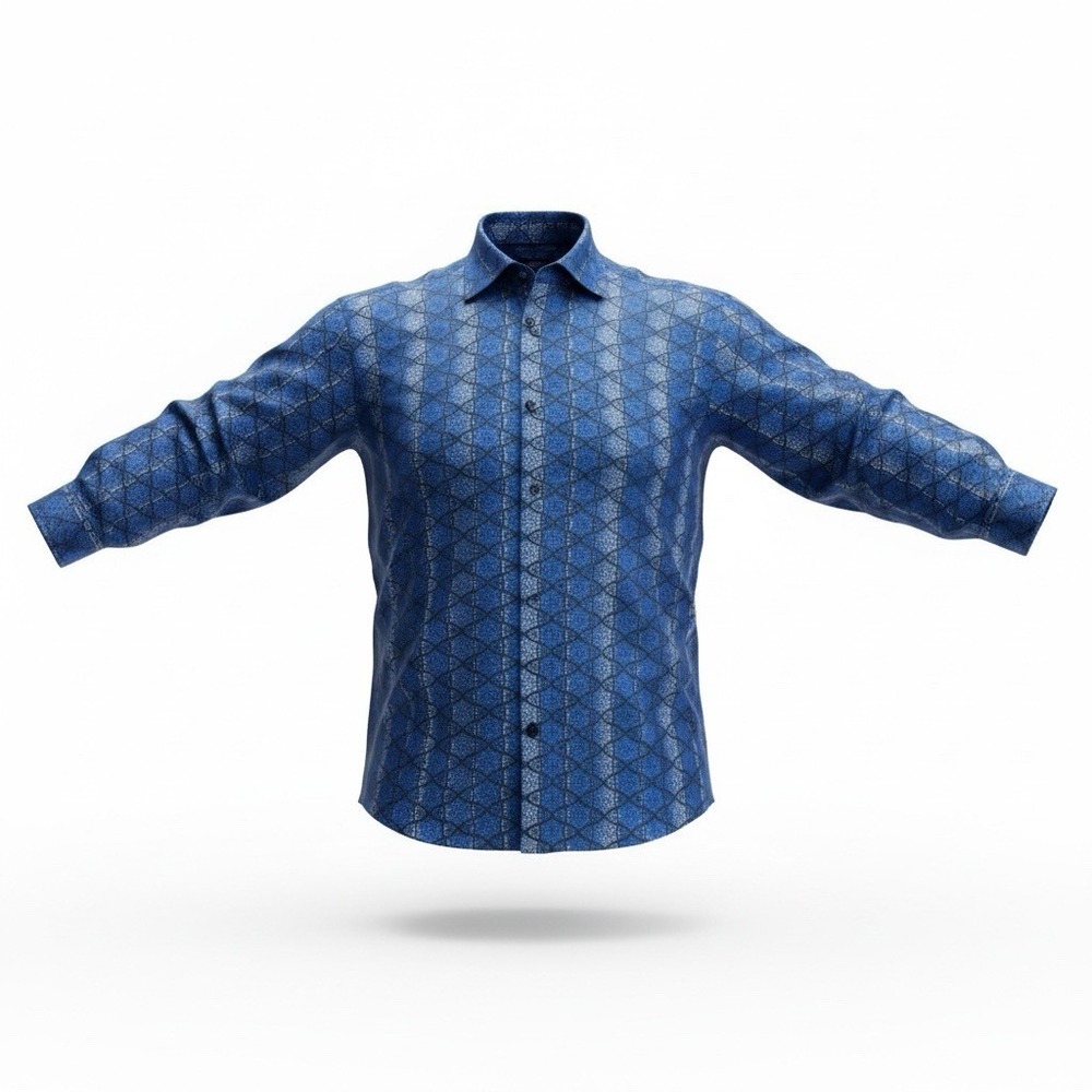 Rosso Milano Italy Men Dress Shirt XL $179 Blue Medallion Modern Fit Long Sleeve